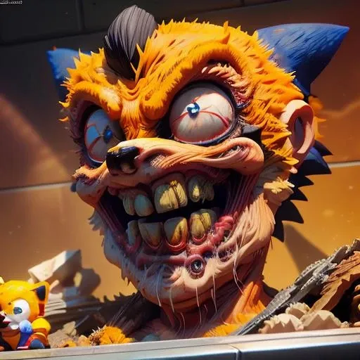 a closeup of sonic the hedgehog, weird face, 3d render, octane engine, cgsociety, grossup <lora:grossup:1>