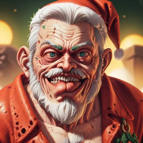 a closeup of santa, 3d render, octane engine, cgsociety,  grossup, grotesque caricature, <lora:grossup:0.7>