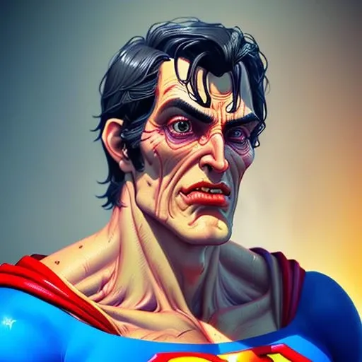 <lora:grossup:1> grossup, a closeup of superman, weird face, 3d render, octane engine, cgsociety