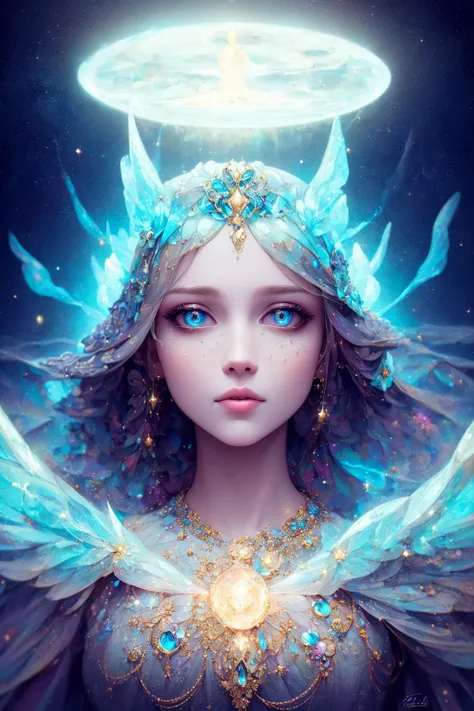 ((best quality)), ((masterpiece)), ((realistic)), portrait,
1girl, celestial, deity, goddess, light particles, halo, looking at viewer,
(bioluminescent:0.95) ocean, bioluminescent, vibrant, colourful, color, (glowing, glow),
(beautiful composition), cinematic lighting, intricate, (symmetrical:0.5), whimsical,
<lora:ButterflyX_v26:0.85>