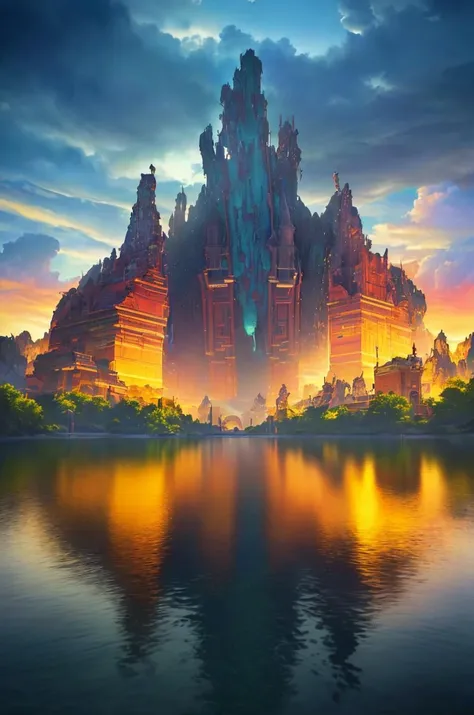 (8k, RAW photo, best quality, masterpiece:1.2), (realistic, photo-realistic:1.37), octane render, ultra high res, ultra-detailed , professional lighting, photon mapping, radiosity, physically-based rendering, ue5, ((island sanctuary)), ((ancient fallen kingdom)), ((reflections in water)), ((raytracing)), ((drowned city)), (depth of field)