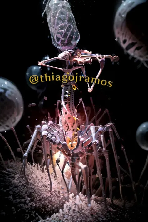 Bacteriophage playing violin, (violin:1.4), bow (music), no humans, masterpiece, best quality, highres, standing, <lora:Bacteriophage:0.8>, <lora:violin-v2.4.0:0.9>