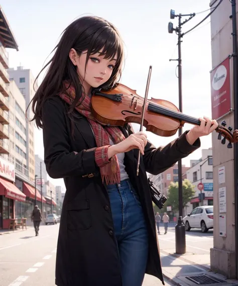 1girl, playing violin, violin, bow \(music\), stand on street, coat, winter, scarf, snowing, golden hair, indoor,
best quality, 8k, masterpiece,
<lora:violin_v11-000008:0.66>