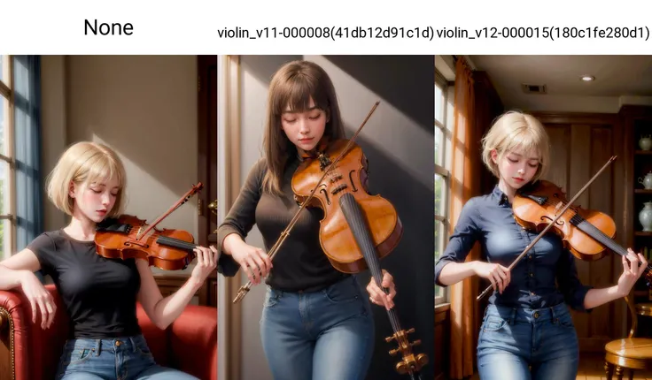 1girl, playing violin, violin, bow \(music\), indoor, ((jeans)), closed eyes, Bob Cut, golden hair,
best quality, 8k, masterpiece,