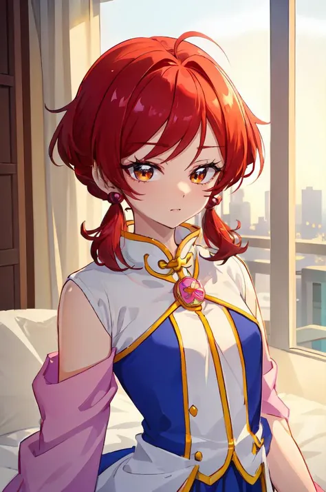 <lora:mahoushoujo_cpt_v01:1.5> (mahoushoujo:1.3), cityscape,, ultra detailed, masterpiece, best quality,, solo, 1girl, red hair, (orange eyes:0.5), (amber eyes:1.3), swept bangs, parted bangs, medium hair, small breasts, <lora:Tsurime3:1>, (tsurime:1.2), (low twintails:1.35),