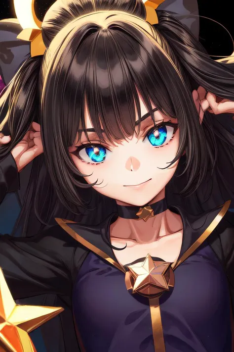 (best quality), (highly detailed), (masterpiece), (perfect lighting),
 1girl, (star eyes:1.4), evil smile,  Star emblem, black hair, choker, 
backlighting,  closeup, vivid colors, bright,  <lora:epi_noiseoffset2:1> <lora:add_detail:0.8> <lora:mahoushoujo_cpt_v01:1> <lora:pako_(pakosun)_style_v01:1>