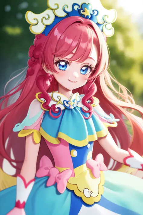 cowboy_shot, (mahoushoujo:1), 1girl, side braid, kind smile, bow, outdoors, bright <lora:mahoushoujo_cpt_v01:2>