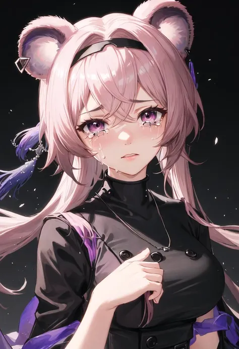 best quality, masterpiece, highres, solo, {lin_arknights:0.90}, crying, sobbing, tears, portrait, looking at viewer