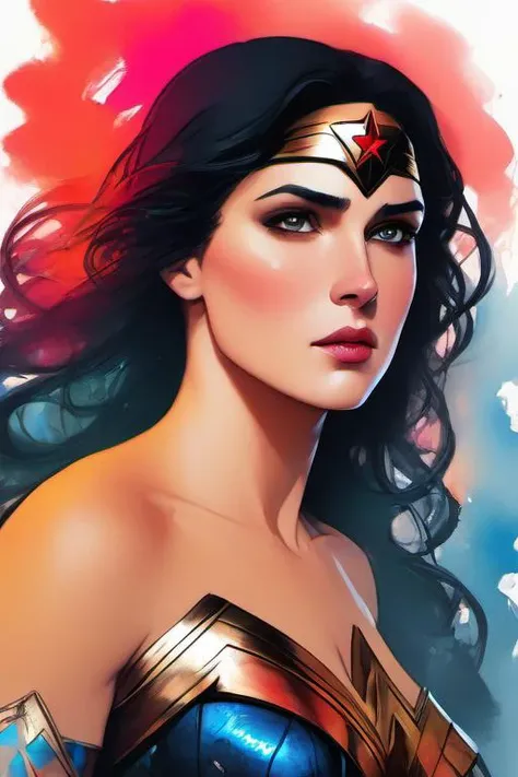 A closeup of a woman in a red and black costume, Wonder Woman, sexy Angelina Jolie painting, Angelina Jolie hybrid, super sexy Angelina Jolie, dressed as Wonder Woman, Superhero body, Portrait of Wonder Woman, Angelina Jolie as Wonder Woman, ultra high resolution costume, hyper detailed costume, comic book character, DC Comics style, perfect anatomy, hands with 4 fingers and 1 thumb, rendered in 8K resolution for high quality detail, 8K image quality, 8K high resolution image, hyper detailed, super realistic, intricate details --auto --s2