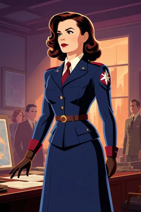 concept art peggy carter (agent carter), highly detailed environment . digital artwork, vector, bright colors, bold outlines, illustrative, highly detailed <lora:Flat_Vector_XL:1>