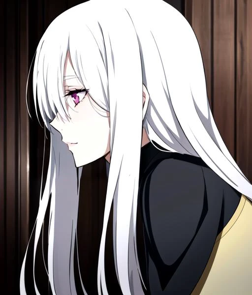 <lora:Bungo_Stray_Dogs_anime_style:0.8>, 1girl, solo, female focus, hair over right eye, white hair, pink eyes, from side, profile, long hair, hair over one eye, dynamic angle, pose, closeup, <lora:mekakure_right_v100:0.75>