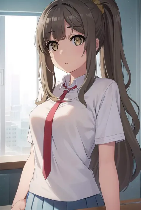 riofutaba, <lora:rio futaba s1-lora-nochekaiser:1>, 
rio futaba, long hair, brown hair, (brown eyes:1.5),
BREAK shirt, hair ornament, school uniform, white shirt, ponytail, short sleeves, necktie, scrunchie, red necktie, hair scrunchie,
BREAK indoors, classroom,
BREAK looking at viewer, (cowboy shot:1.5),
BREAK <lyco:GoodHands-beta2:1>, (masterpiece:1.2), best quality, high resolution, unity 8k wallpaper, (illustration:0.8), (beautiful detailed eyes:1.6), extremely detailed face, perfect lighting, extremely detailed CG, (perfect hands, perfect anatomy),