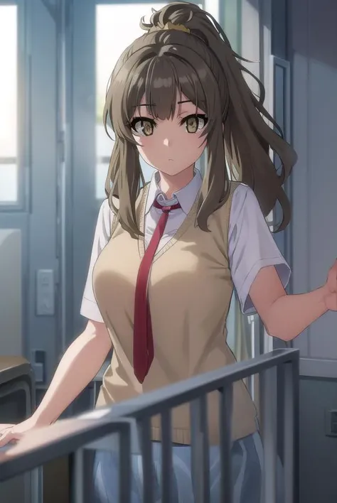 riofutaba, <lora:rio futaba s1-lora-nochekaiser:1>, 
rio futaba, long hair, brown hair, (brown eyes:1.5),
BREAK shirt, hair ornament, school uniform, white shirt, ponytail, short sleeves, necktie, scrunchie, red necktie, hair scrunchie,
BREAK indoors, classroom,
BREAK looking at viewer, (cowboy shot:1.5),
BREAK <lyco:GoodHands-beta2:1>, (masterpiece:1.2), best quality, high resolution, unity 8k wallpaper, (illustration:0.8), (beautiful detailed eyes:1.6), extremely detailed face, perfect lighting, extremely detailed CG, (perfect hands, perfect anatomy),