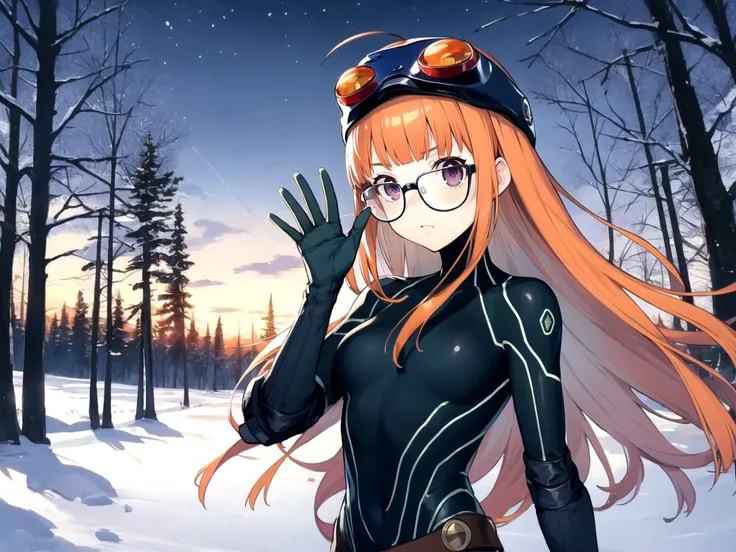 masterpiece, best quality, 1girl, solo, dsoracle, orange hair, long hair, blunt bangs, ahoge, purple eyes, glasses, bodysuit, gloves, goggles on head, belt, neon trim, legs apart,v arms, Futuristic City, Skyscrapers, neon lights, flying cars, night, modern, energetic, cyberpunk
<lyco:dsfutaba-v2_lc_768:1>