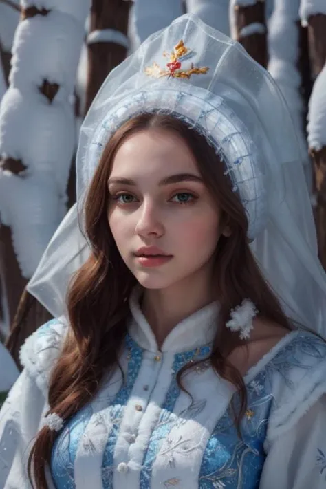 snowmaiden, snow maiden, 1girl, portrait, real photo, red headdress, red dress pattern <lora:Besedin-snowmaiden:0.8>
best quality, masterpiece, illustration, an extremely delicate and beautiful, CG,unity, 8k wallpaper, Amazing, finely detail,
masterpiece, official art, extremely detailed CG unity 8k wallpaper,
incredibly absurdres,huge filesize,ultra-detailed,highres,extremely detailed,beautiful detailed girl,realistic,full frontal,