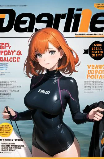 masterpiece, best_quality, colorful, intricate, highres, 1girl, orange hair, wetsuit,