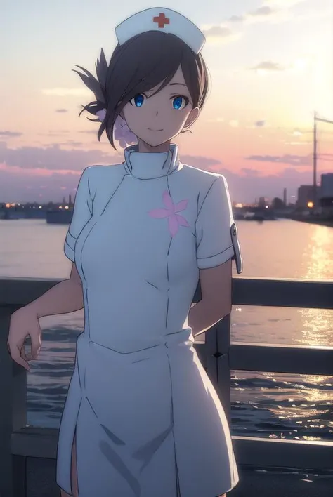 vjulif, <lora:v juli f hnu-lora-nochekaiser:1>,
v juli f, short hair, blue eyes, brown hair, flower, hair flower, smile,
BREAK hat, nurse cap, nurse, short sleeves,
BREAK outdoors, city, sun, clouds,
BREAK looking at viewer, (cowboy shot:1.5),
BREAK <lyco:GoodHands-beta2:1>, (masterpiece:1.2), best quality, high resolution, unity 8k wallpaper, (illustration:0.8), (beautiful detailed eyes:1.6), extremely detailed face, perfect lighting, extremely detailed CG, (perfect hands, perfect anatomy),