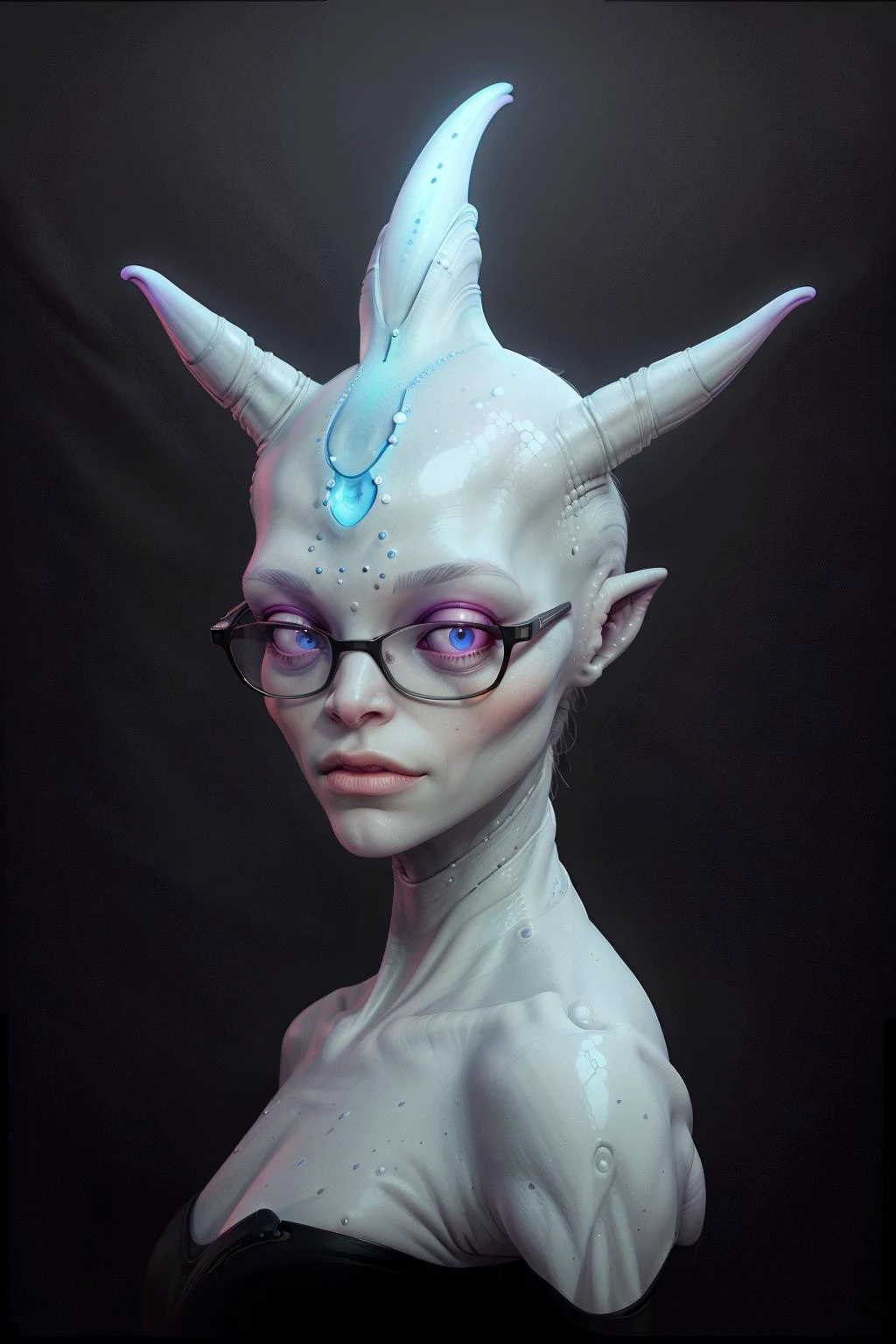 femalien, alien, monsters00d, white skin, highly detailed, science fiction, creature, glasses, black background,
<lora:monsters00d:0.8> <lora:FemAlien:0.8>