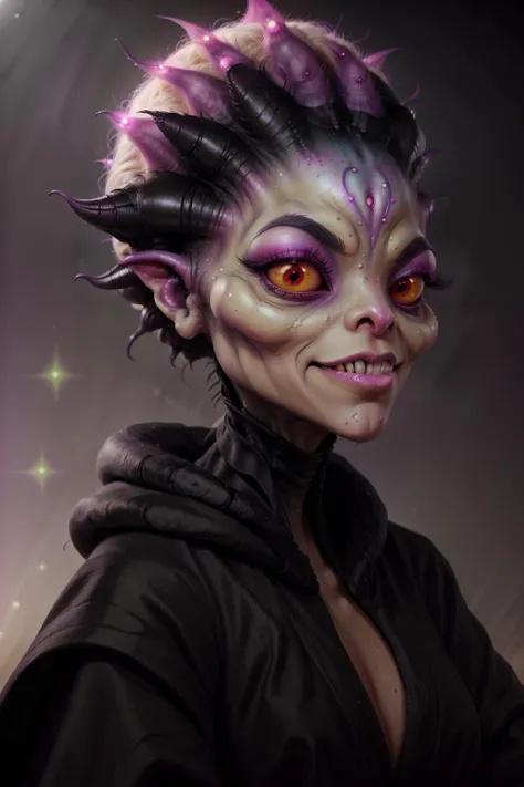 femalien, alien, monsters00d, colorful skin, black robe, highly detailed, science fiction, creature, fluffy, teeth, eyelashes, makeup,
<lora:monsters00d:0.8> <lora:FemAlien:0.8>