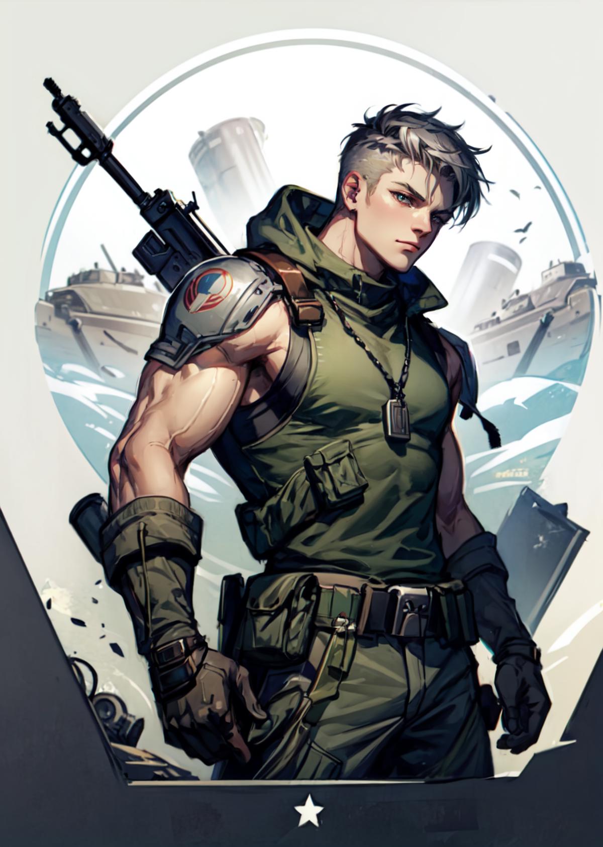 A man in a military uniform holding a gun - SeaArt AI