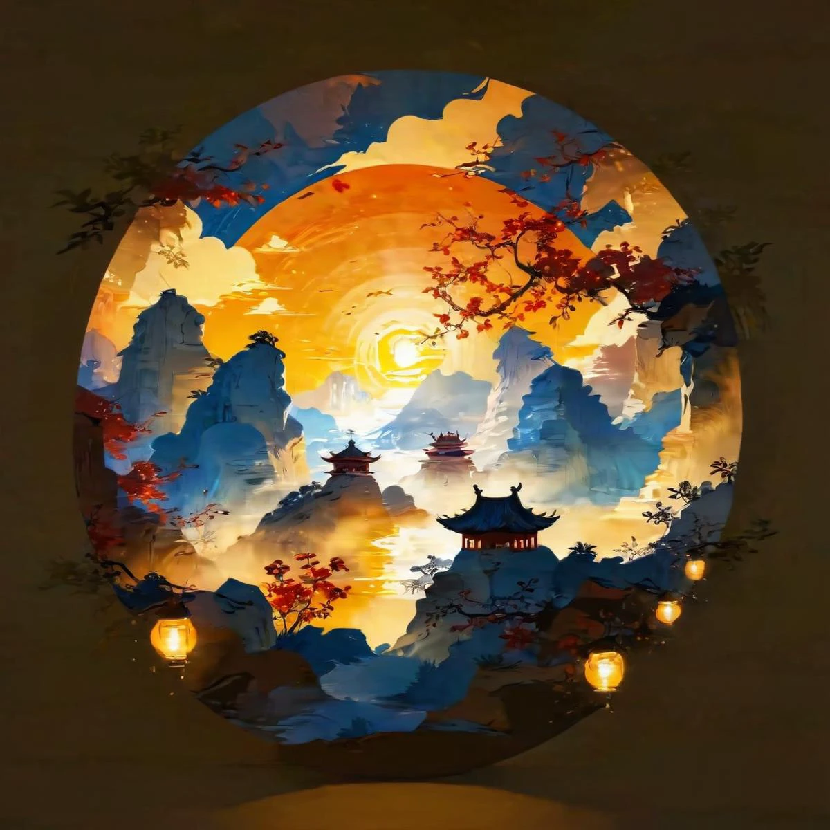 SoraSleepAI, <lora:sdxl_lightning_8step_lora:1>, masterpiece, <lora:lora:1.0> Circle, Chinese style, landscape, studio lighting, Sun in the sky