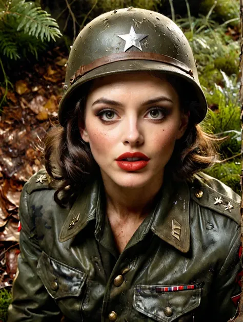 1girl european centerfold, brunette, as a WW2 soldier, wearing dirty,
close-up, from above, soft bounced lighting,
in a dimly lit forest,
a high fashion photograph by Terry Richardson,
dynamic pose, (full body:1), (masterpiece, best quality:1.4), detailed skin texture, detailed face, detailed eyes, detailed mouth, detailed nose, detailed hands, detailed fingers,
<lora:add-detail-xl:1> <lora:DetailedEyes_xl_V2:1> <lora:xl_more_art-full_v1:0.75>
<lora:epi_noiseoffset2:0.5> <lora:fix_hands:2> <lora:PhotoDetailXL:1> <lora:clear:2>
<lora:FemaleGeneralizeHelper_V2_SDXLBase:1> <lora:repair_slider:1><lora:LCMTurboMix_DPM_SDE_Karras:1.0>