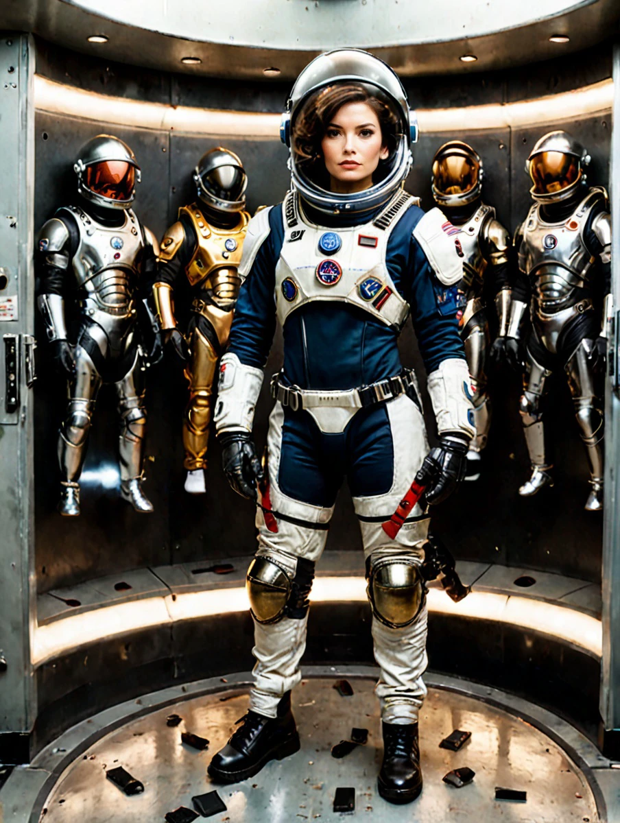 1987 Luann Lee Julie Peterson Marina Baker Anna Clark Kymberly Paige Sandy Greenberg Carmen Berg Sharry Konopski Gwen Hajek Brandi Brandt Pamela Stein India Allen
wearing astronaut spacesuit, (styled by Guccio Gucci),
in space station armory - recessed lighting, metal grate flooring, rows of glass lockers, rifles displayed on walls, pistols, grenades, boxes of ammunition, tactical clothing on hangers, glass displays with armor and swords, helmets, black and chrome theme.
full body shot, from side, hash flash lighting,
a high fashion photograph by Terry Richardson,
<lora:add-detail-xl:1> <lora:DetailedEyes_xl_V2:1> <lora:xl_more_art-full_v1:0.75>
<lora:epi_noiseoffset2:0.5> <lora:fix_hands:2> <lora:PhotoDetailXL:1> <lora:clear:2>
<lora:FemaleGeneralizeHelper_V2_SDXLBase:1> <lora:repair_slider:1> <lora:DetailedFeaturesXL:1><lora:LCMTurboMix_DPM_SDE_Karras:1.0>