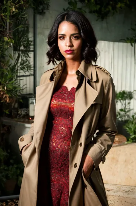 A stunning intricate full color portrait of a 28 year old woman, detective trench coat, L.A. Confidential movie set, epic character composition,by ilya kuvshinov, alessio albi, nina masic,sharp focus, subsurface scattering, f2, 35mm,lipstick, film grain ,latina <lora:viennabl:1>