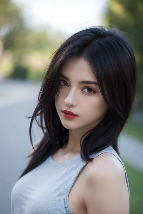 <lora:ChineseDollLikenessV3.0:0.6>,(printed t-shirt:1.1),denim shorts,1 girl,upper body, (short hair:1.1), (realistic:1.7),((best quality)),absurdres,(ultra high res),(photorealistic:1.6),photorealistic,octane render,(hyperrealistic:1.2), (photorealistic face:1.2), (8k), (4k), (Masterpiece),(realistic skin texture), (illustration, cinematic lighting,wallpaper),( beautiful eyes:1.2),((((perfect face)))),(cute),(smile:0.8),(standing),(black hair),(long hair),black eyes,red lips, (outdoors),