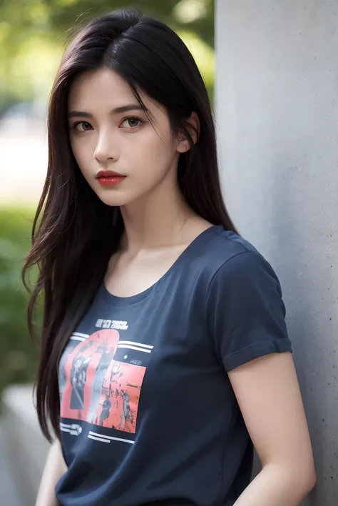 <lora:ChineseDollLikenessV3.0:0.6>,(printed t-shirt:1.1),denim shorts,1 girl,upper body, (short hair:1.1), (realistic:1.7),((best quality)),absurdres,(ultra high res),(photorealistic:1.6),photorealistic,octane render,(hyperrealistic:1.2), (photorealistic face:1.2), (8k), (4k), (Masterpiece),(realistic skin texture), (illustration, cinematic lighting,wallpaper),( beautiful eyes:1.2),((((perfect face)))),(cute),(smile:0.8),(standing),(black hair),(long hair),black eyes,red lips, (outdoors),