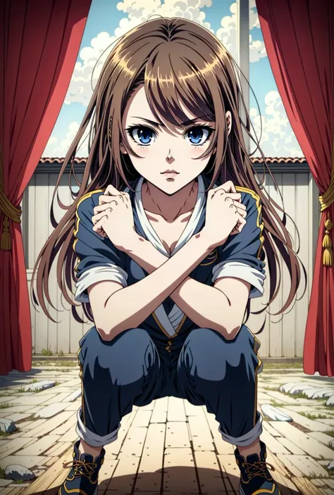 (((crossing arms in an X shape,clenched hands))),cross, <lora:СкÑеÑивание ÑÑк на гÑÑди в ÑоÑме Ð¥((((crossing arms in an X shape,clenched hands))),cross):0.6>, anime style, anime colors,detailed anime,animeHD, anime eyes, bigger eyes, high quality anime, large anime pupils, 1girl in full growth, best quality, masterpiece, ultra-detailed, high quality,perfect anatomy, perfect full body, (detailed full body), good eyes, perfect face, pretty face