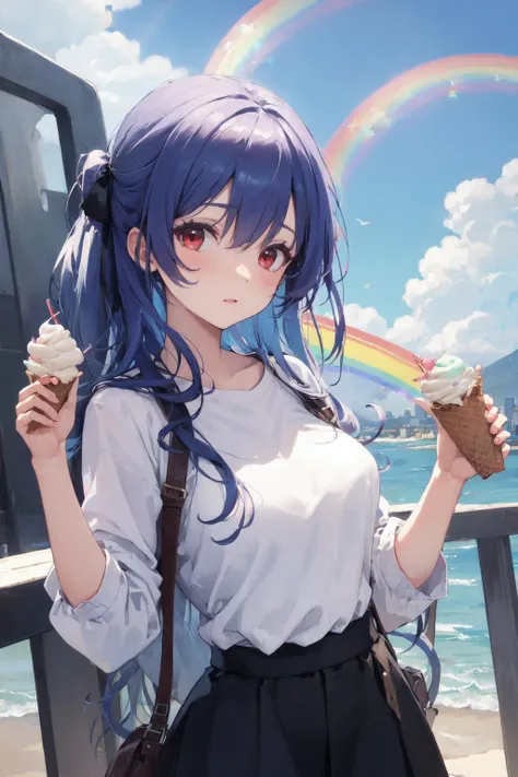 (masterpiece:1.2),best quality,extremely detailed,
BREAK
1girl,solo,shiny skin,medium breasts,very long hair,
detailed eyes,perfect anatomy,
cute eyes,(red eyes:1.3),(rainbow hair:1.4),
BREAK
white shirt,black skirt,
BREAK
ice cream,rainbow,candy,city,
BREAK
character focus,looking at viewer,pastel colors,
BREAK