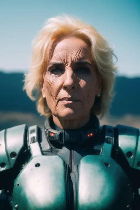 raw photograph, realistic photo of ((mirt4 woman in a hulking hydraulic biomechanical exoskeleton armored robot)), (detailed face), sunset, sweaty, post-apocalyptic, long blond hair, cyberpunk, photorealistic, photo, masterpiece, realistic, realism, photorealism, high contrast, photorealistic digital art trending on Artstation 8k HD high definition detailed realistic, detailed, skin texture, hyper detailed, realistic skin texture, armature, best quality, ultra high res, (photorealistic:1.4),, high resolution, detailed, raw photo, sharp re, by lee jeffries nikon d850 film stock photograph 4 kodak portra 400 camera f1.6 lens rich colors hyper realistic lifelike texture dramatic lighting unrealengine trending on artstation cinestill 800, <lora:mirt4:1>