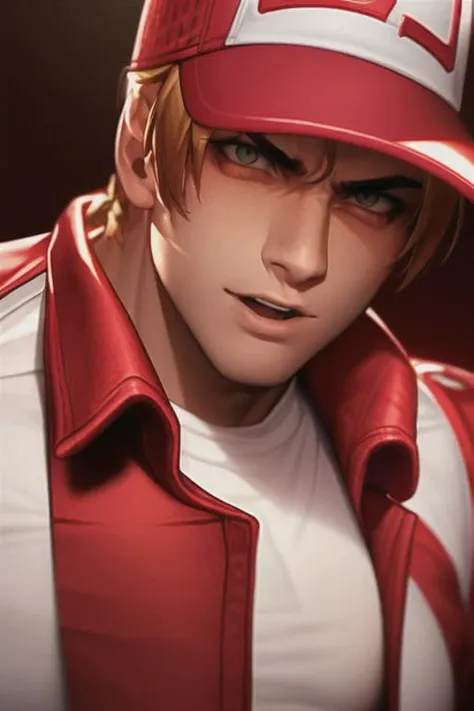 TerryBogard , arcane style, 1guy, solo, letterboxed, blurry background,close-up portrait, ((masterpiece)) <lora:arcaneStyleLora_v1:0.75> <lora:terryBKOF_1:1> (red trucker cap), (red sleeveless jacket), (white t-shirt),<hypernet:samdoesartsHypernetwork_v422500Steps:0.058>