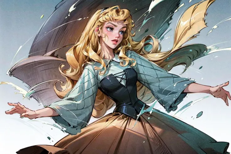 (AuroraWaifu:1), (blue dress, long skirt:1.0), ((purple eyes)), cartoony facial features, large round eyes, (long blonde curly hair), (dress:1.2), (realistic:1.2),  (masterpiece:1.2), (full-body-shot:1),(Cowboy-shot:1.2), light particles, cottage background, dark romantic lighting, (highly detailed:1.2),(detailed face:1.2), (gradients), colorful, detailed eyes, (detailed landscape:1.2), (natural lighting:1.2),(detailed background),detailed landscape, (dynamic pose:1.2), wide shot, solo, 1girl, <lora:Aurora_character-20Re:0.4> <lora:add_detail:0.3> <lora:hipoly3DModelLora_v10:0.05>  <lora:RSERomantic_RSESofiko_RSEEmma-v1:0.1>