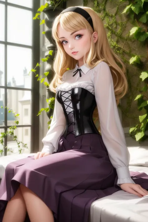 (masterpiece, best quality:1.2),1girl, solo,beautiful face,elegant face,beautiful eyes,elegant eyes,beautiful skin,
AuroraWaifu,(purple eyes,blonde hair,dress, long skirt, corset, hairband),
(Private room in royal palace,sitting on bed, ivy spreading:1.2) <lora:auroraSleepingBeauty_v10:0.4>