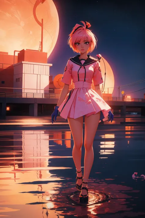 1girl, (art by Malick Sidibé:1.2) , photography art, professional 3d blender render, (deep purple theme:0.7) , Fashion shot of a ([Flamingo|Aaron Paul]:1.3) , it is very [Exquisite:Figurative:20] and Discouraged, at Short Sewage treatment plant, dense nature and cityscape, Stars in the sky, Panorama, Screen print, Depressing, Aestheticism, Reflected light, F/2.8, Monochromatic electric orange filter, Concept artist, Embroidery, beautiful, artstation, photo, pixabay, sad