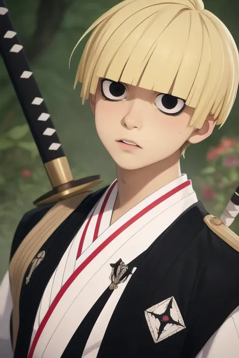 masterpiece, best quality, high quality, 1boy, solo, male focus, looking at viewer, upper body, <lora:fuchi_yamada_asaemon:0.72>, fuchi_yamada_asaemon, blonde hair, black eyes, realistic,