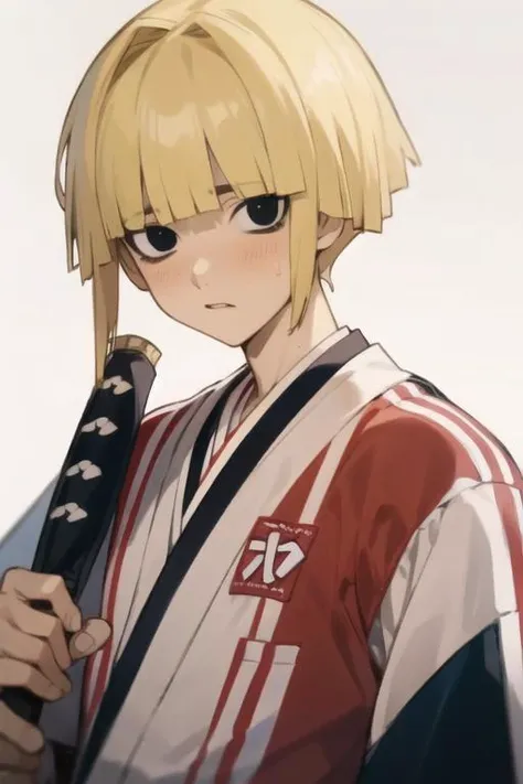 masterpiece, best quality, high quality, 1boy, solo, male focus, looking at viewer, upper body, <lora:fuchi_yamada_asaemon:0.66>, fuchi_yamada_asaemon, blonde hair, black eyes, , sportswear