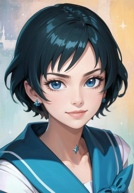 <lora:sailor_mercury:0.8>, sailor_mercury, smirk, portrait,, (masterpiece, best quality, detailed:1.3)