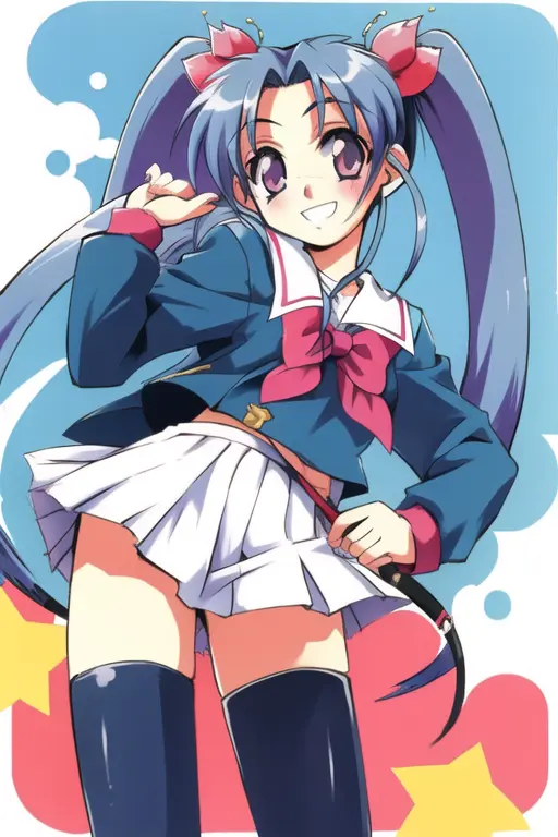 <lora:sammy:0.75>sammy,1girl,solo, girl,twin tail hair,whie,school uniform,smile,pantyshot,