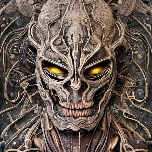 a symbiotic creature mixing human and machine features, photorealistic, high-res, intricate details, style bse