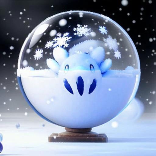 ((chillet)), (animal focus), solo, orb, transparent large orb, ((chillet inside orb)), Snow, Snowflakes, Winter