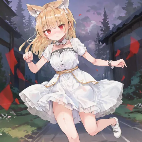 Noel Cornehl,1girl, blonde hair, white dress, red eyes, ears, running, <lora:Noel_Cornehl_XL_v1_AutoRunMech:0.87> <lora:SimplePositive_XL_v1_AutoRunMech:2>