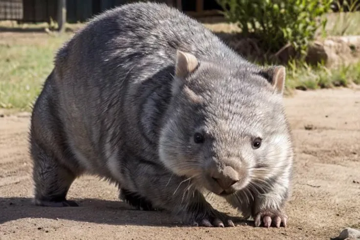 <lora:wombat_v1:0.7> animal, realistic, signature, animal focus, looking at viewer, outdoors, wombat