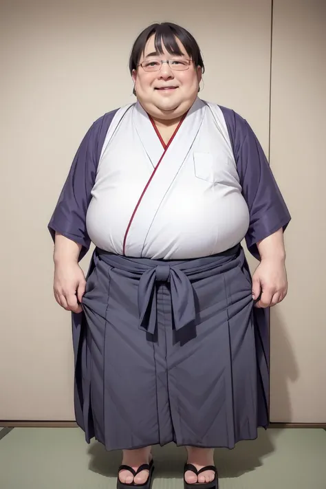 masterpiece,(high quality, best quality:1.2),smile,(mature fat man:1.4), (white hakama:1.5)