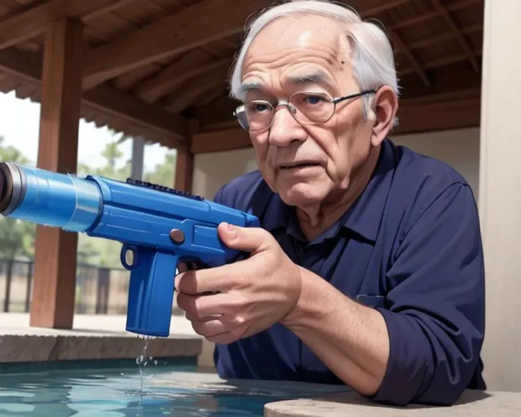 masterpiece, best quality, old man, 66years,Water gun
