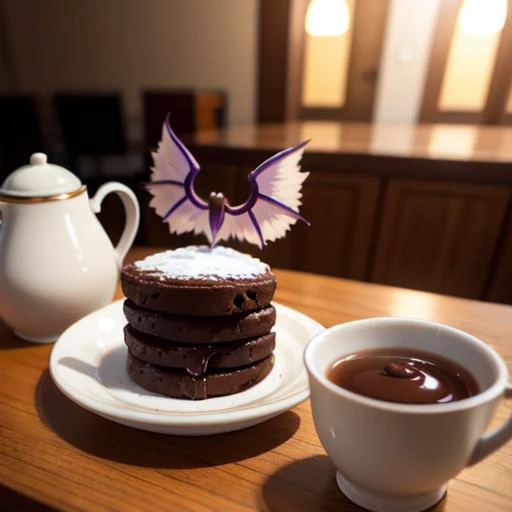 masterpiece, best quality, (photorealistic:1.4), depth of field, tea set, (mystia lorelei:1.2), masterpiece, photorealistic, best quality, beautiful lighting, cinema lights, film grain, blurry, indoors, The brownies that Alice makes are delicious. The dough is moist, not sticky, and has a refreshing sweetness. Did you use Van Houten Cocoa?