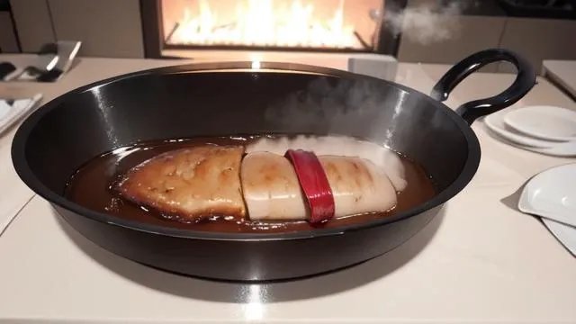 (Ankake wrapped transparent oval appearance Coelacanth stomach), shaped like a lamb's stomach, Delicious steam is rising, surface is shiny and fluffy, Spirited Away,