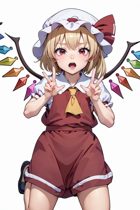 masterpiece,(best quality, high quality, highres:1.2), dynamic_pose, megami_magazine, (white outline vector art:1.2),(anime_coloring:1.4), wariza, <lora:flandre:0.6>, (flandre scarlet:1.2), (zun_hat:1.2)